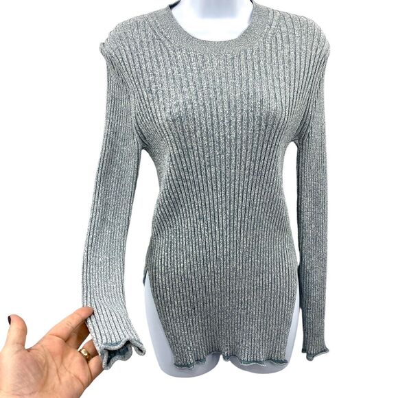 Theory Mouline Ribbed Tunic Sweater Women Medium Eggshell Blue Pullover - Picture 3 of 13